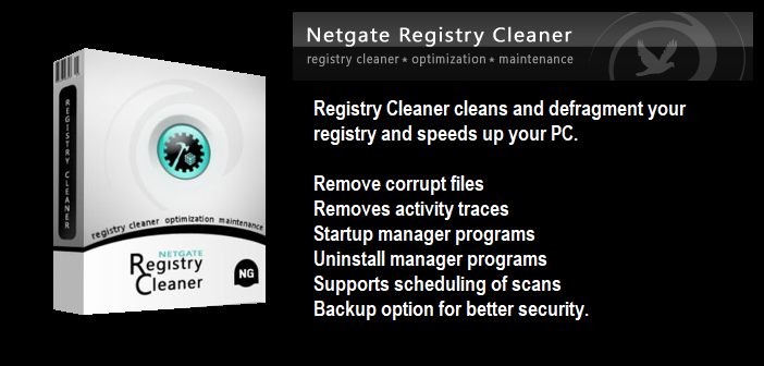 Order Netgate Registry Cleaner cleans and defragment your registry, speed-up your PC, removes unneeded files on disks, removes activity traces. 